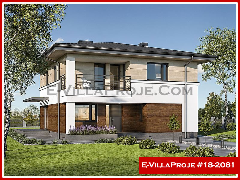 224 m² 2 Katlı (Dubleks) 5+1 Modern Çelik Yapı Villa (Ev Villa Proje #18 - 2081) Cephe Görünümü ve Kat Planı