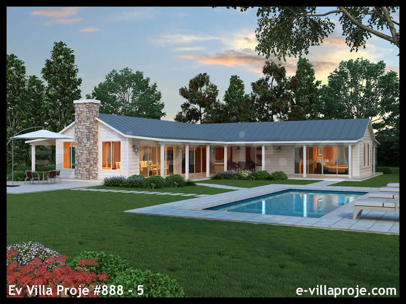 226 m² Tek Katlı 5+1 Çiftlik Çelik Yapı Villa (Ev Villa Proje #888 - 5) Cephe Görünümü ve Kat Planı
