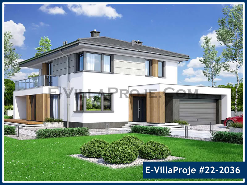 228 m² 2 Katlı (Dubleks) 5+1 Modern Çelik Yapı Villa (Ev Villa Proje #22 - 2036) Cephe Görünümü ve Kat Planı