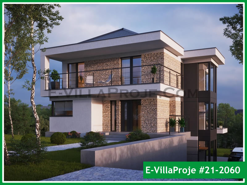 229 m² 2 Katlı (Dubleks) 5+1 Özel Tasarım  Proje Çelik Yapı Villa (Ev Villa Proje #21 - 2060) Cephe Görünümü ve Kat Planı