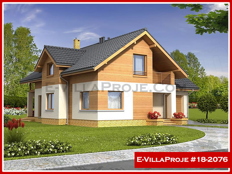 234 m² 2 Katlı (Dubleks) 5+1 Ahşap Çelik Yapı Villa (Ev Villa Proje #18 - 2076) Cephe Görünümü ve Kat Planı