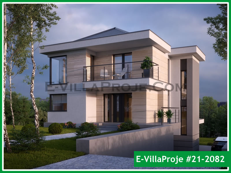 234 m² 2 Katlı (Dubleks) 5+1 Modern Çelik Yapı Villa (Ev Villa Proje #21 - 2082) Cephe Görünümü ve Kat Planı