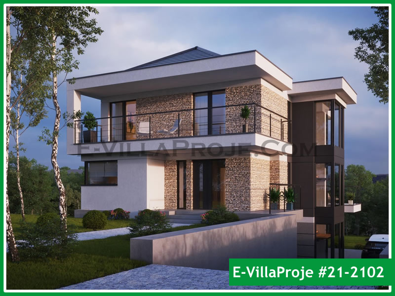 234 m² 3 Katlı (Dubleks) 5+1 Modern Çelik Yapı Villa (Ev Villa Proje #21 - 2102) Cephe Görünümü ve Kat Planı