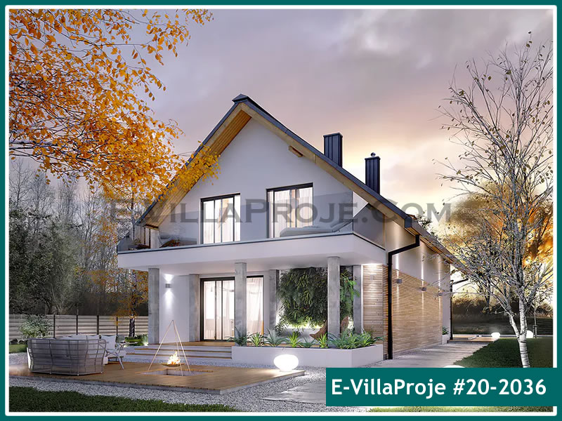 240 m² 2 Katlı (Dubleks) 5+1 Modern Çelik Yapı Villa (Ev Villa Proje #20 - 2036) Cephe Görünümü ve Kat Planı
