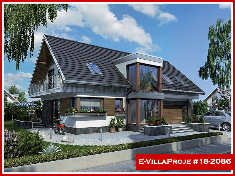 244 m² 2 Katlı (Dubleks) 5+1 Modern Çelik Yapı Villa (Ev Villa Proje #18 - 2086) Cephe Görünümü ve Kat Planı
