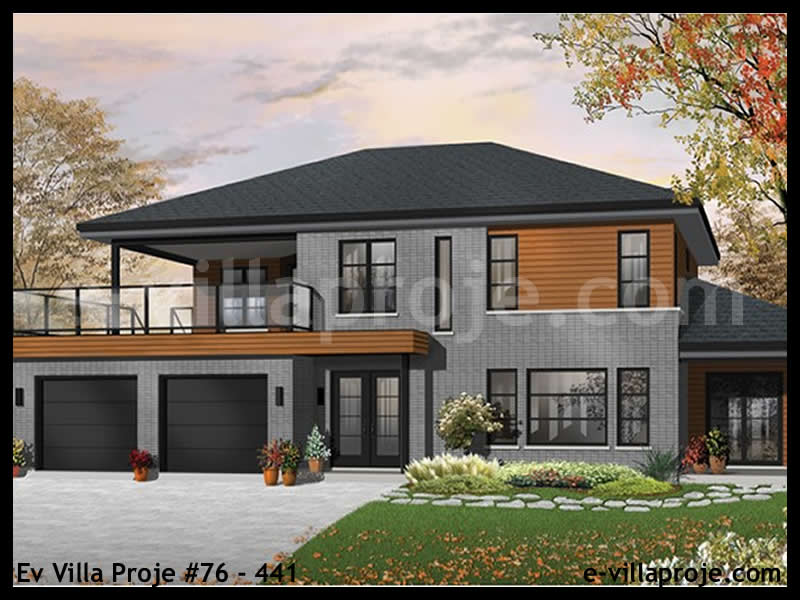 246 m² 2 Katlı (Dubleks) 5+1 Taş Çelik Yapı Villa (Ev Villa Proje #76 - 441) Cephe Görünümü ve Kat Planı