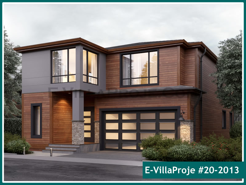 252 m² 2 Katlı (Dubleks) 5+1 Ahşap Çelik Yapı Villa (Ev Villa Proje #20 - 2013) Cephe Görünümü ve Kat Planı