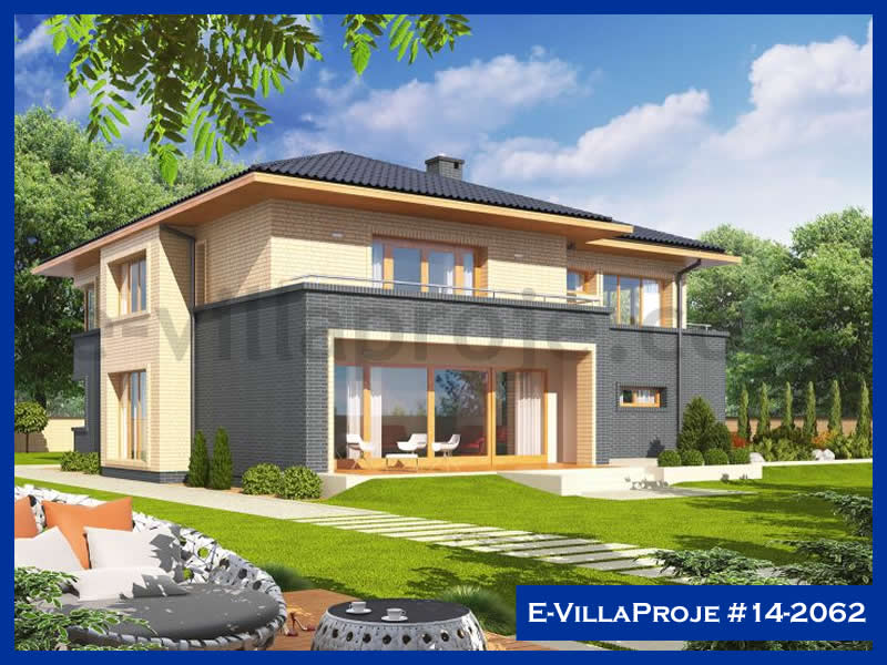 258 m² 2 Katlı (Dubleks) 5+1 Taş Çelik Yapı Villa (Ev Villa Proje #14 - 2062) Cephe Görünümü ve Kat Planı