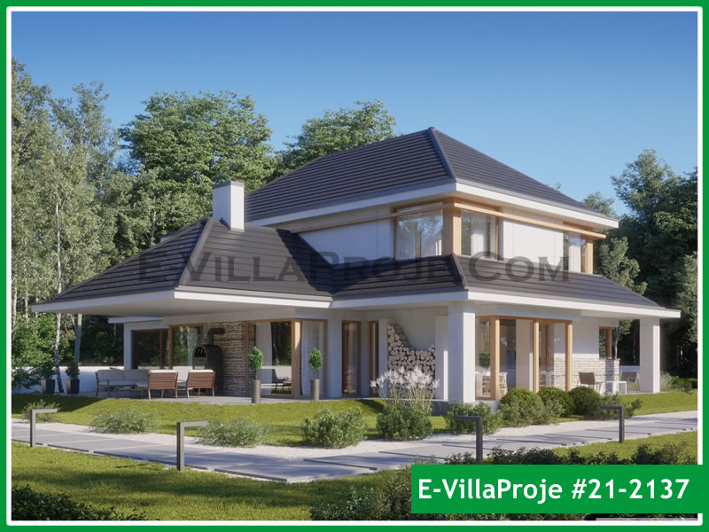 264 m² 2 Katlı (Dubleks) 5+1 Çiftlik Çelik Yapı Villa (Ev Villa Proje #21 - 2137) Cephe Görünümü ve Kat Planı