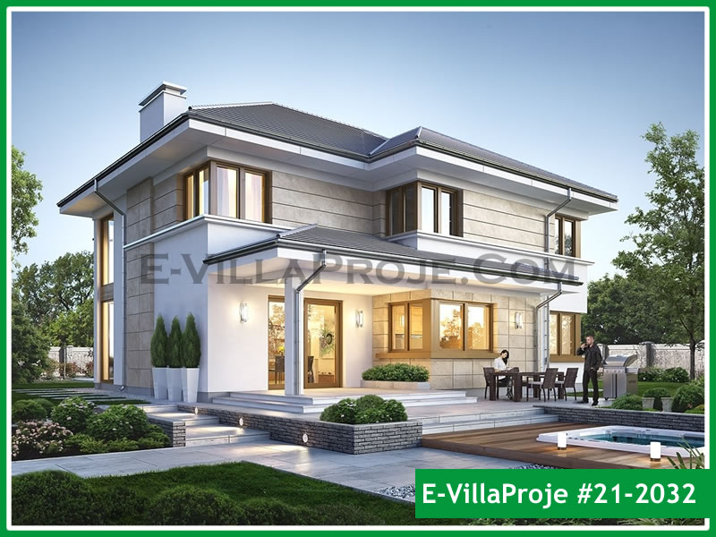 280 m² 2 Katlı (Dubleks) 5+1 Havuzlu Çelik Yapı Villa (Ev Villa Proje #21 - 2032) Cephe Görünümü ve Kat Planı