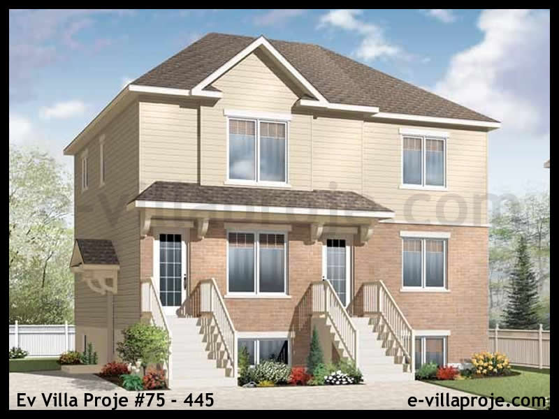 286 m² 3 Katlı (Dubleks) 5+1 Amerikan Çelik Yapı Villa (Ev Villa Proje #75 - 445) Cephe Görünümü ve Kat Planı