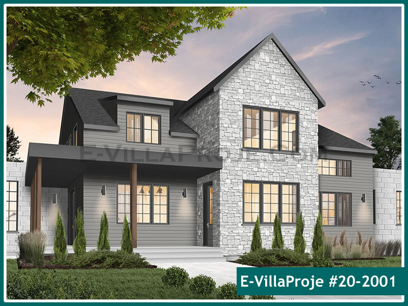 287 m² 2 Katlı (Dubleks) 5+1 Modern Çelik Yapı Villa (Ev Villa Proje #20 - 2001) Cephe Görünümü ve Kat Planı