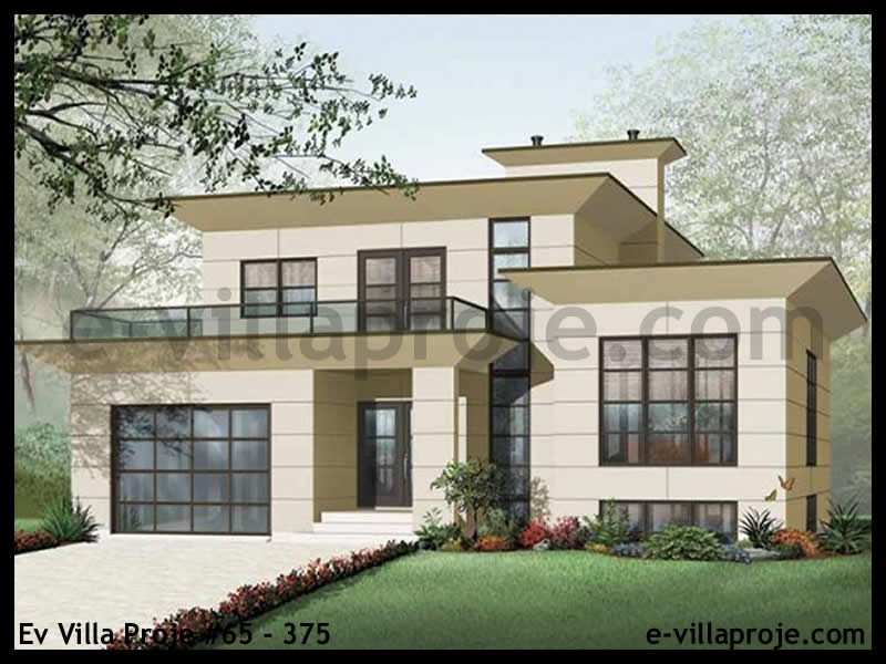 290 m² 2 Katlı (Dubleks) 5+1 Taş Çelik Yapı Villa (Ev Villa Proje #65 - 375) Cephe Görünümü ve Kat Planı