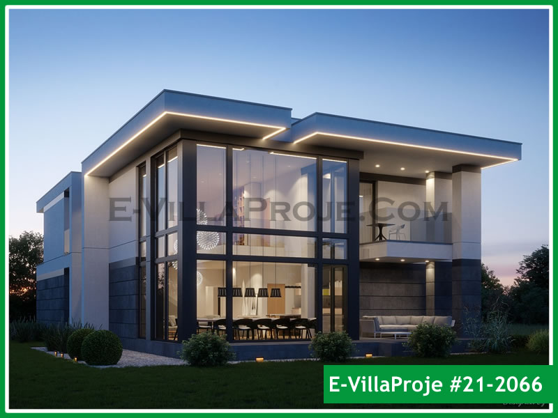 292 m² 2 Katlı (Dubleks) 5+1 Modern Çelik Yapı Villa (Ev Villa Proje #21 - 2066) Cephe Görünümü ve Kat Planı