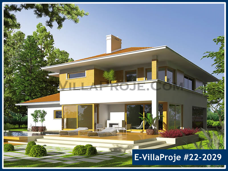 292 m² 2 Katlı (Dubleks) 5+1 Modern Çelik Yapı Villa (Ev Villa Proje #22 - 2029) Cephe Görünümü ve Kat Planı