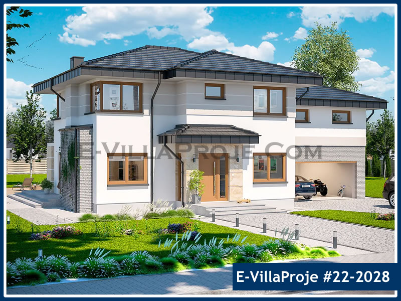 296 m² 2 Katlı (Dubleks) 5+1 Modern Çelik Yapı Villa (Ev Villa Proje #22 - 2028) Cephe Görünümü ve Kat Planı