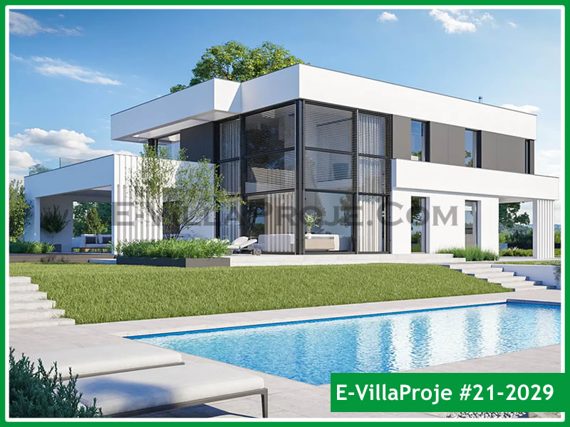 298 m² 2 Katlı (Dubleks) 5+1 Modern Çelik Yapı Villa (Ev Villa Proje #21 - 2029) Cephe Görünümü ve Kat Planı