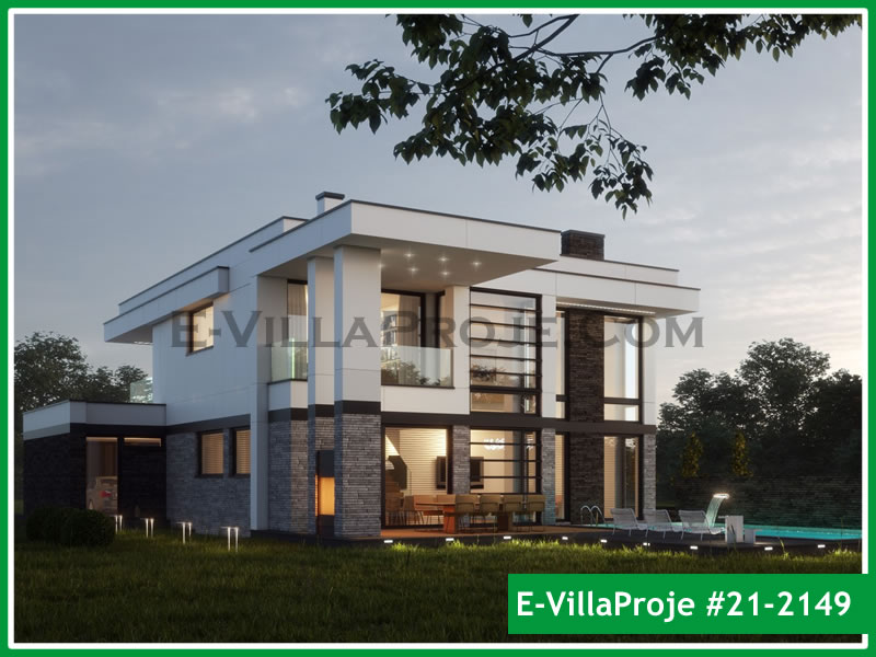 298 m² 2 Katlı (Dubleks) 5+1 Modern Çelik Yapı Villa (Ev Villa Proje #21 - 2149) Cephe Görünümü ve Kat Planı
