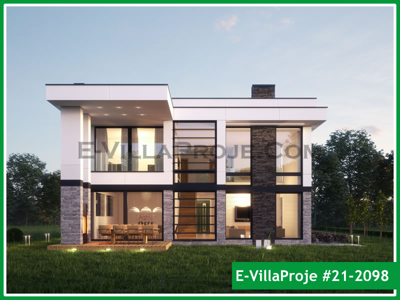 299 m² 2 Katlı (Dubleks) 5+1 Modern Çelik Yapı Villa (Ev Villa Proje #21 - 2098) Cephe Görünümü ve Kat Planı