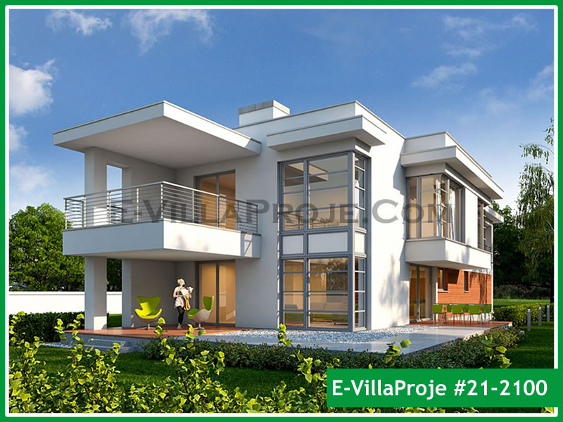 304 m² 2 Katlı (Dubleks) 5+1 Modern Çelik Yapı Villa (Ev Villa Proje #21 - 2100) Cephe Görünümü ve Kat Planı
