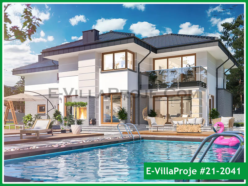 314 m² 2 Katlı (Dubleks) 5+1 Havuzlu Çelik Yapı Villa (Ev Villa Proje #21 - 2041) Cephe Görünümü ve Kat Planı