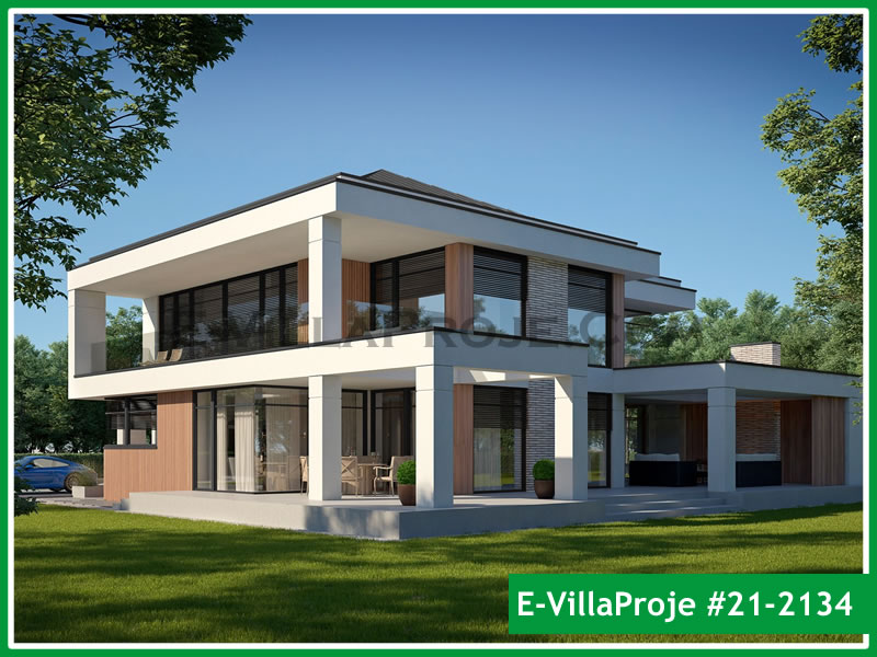 322 m² 2 Katlı (Dubleks) 5+1 Modern Çelik Yapı Villa (Ev Villa Proje #21 - 2134) Cephe Görünümü ve Kat Planı