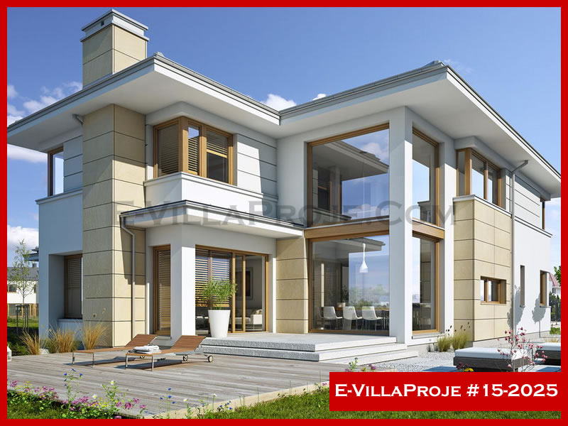 336 m² 2 Katlı (Dubleks) 5+1 Modern Çelik Yapı Villa (Ev Villa Proje #15 - 2025) Cephe Görünümü ve Kat Planı