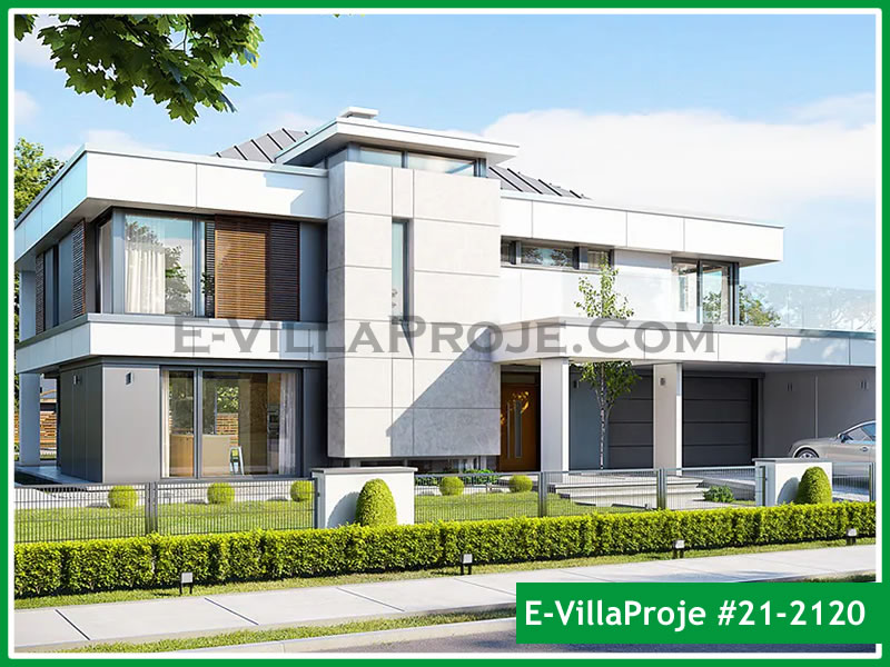 355 m² 2 Katlı (Dubleks) 5+1 Modern Çelik Yapı Villa (Ev Villa Proje #21 - 2120) Cephe Görünümü ve Kat Planı