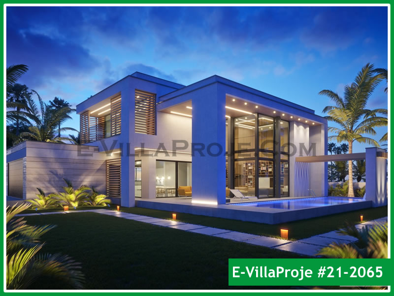356 m² 2 Katlı (Dubleks) 5+1 Havuzlu Çelik Yapı Villa (Ev Villa Proje #21 - 2065) Cephe Görünümü ve Kat Planı