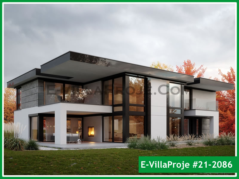 367 m² 2 Katlı (Dubleks) 5+1 Modern Çelik Yapı Villa (Ev Villa Proje #21 - 2086) Cephe Görünümü ve Kat Planı