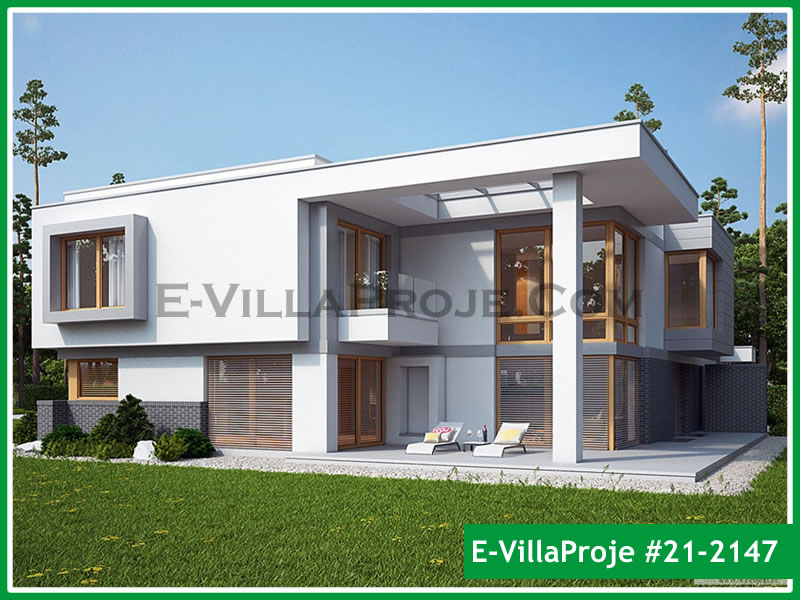 393 m² 2 Katlı (Dubleks) 5+1 Modern Çelik Yapı Villa (Ev Villa Proje #21 - 2147) Cephe Görünümü ve Kat Planı