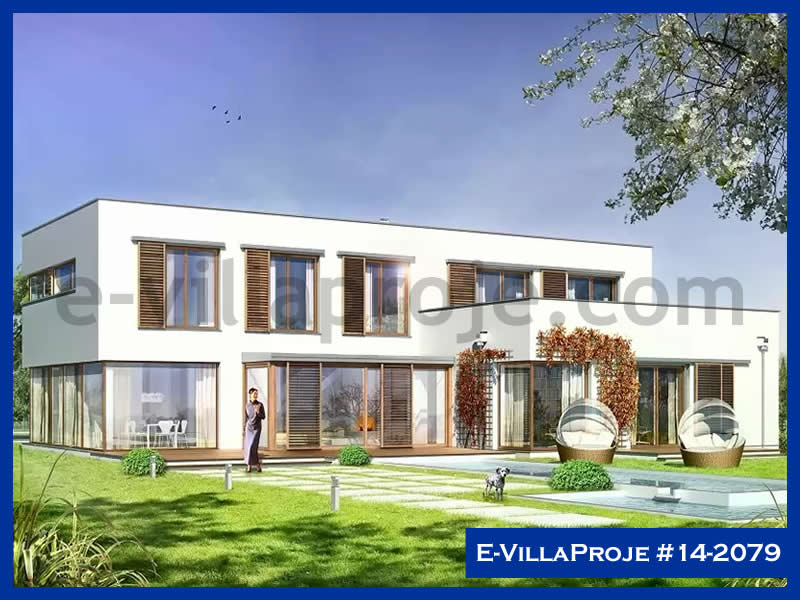 436 m² 2 Katlı (Dubleks) 5+1 Modern Çelik Yapı Villa (Ev Villa Proje #14 - 2079) Cephe Görünümü ve Kat Planı