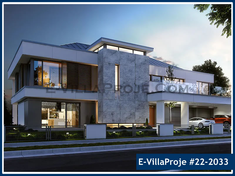 481 m² 2 Katlı (Dubleks) 5+1 Modern Çelik Yapı Villa (Ev Villa Proje #22 - 2033) Cephe Görünümü ve Kat Planı