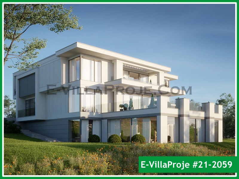 494 m² 3 Katlı (Dubleks) 5+1 Modern Çelik Yapı Villa (Ev Villa Proje #21 - 2059) Cephe Görünümü ve Kat Planı
