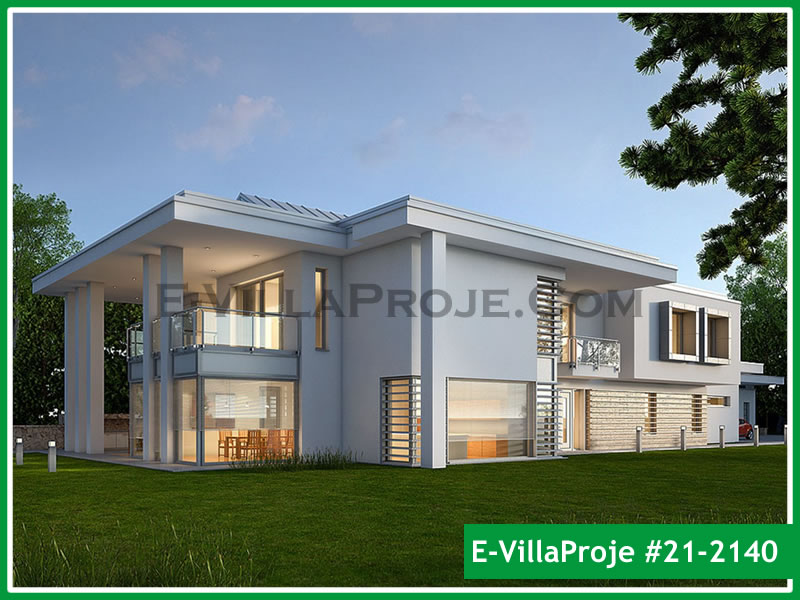 632 m² 2 Katlı (Dubleks) 5+1 Modern Çelik Yapı Villa (Ev Villa Proje #21 - 2140) Cephe Görünümü ve Kat Planı
