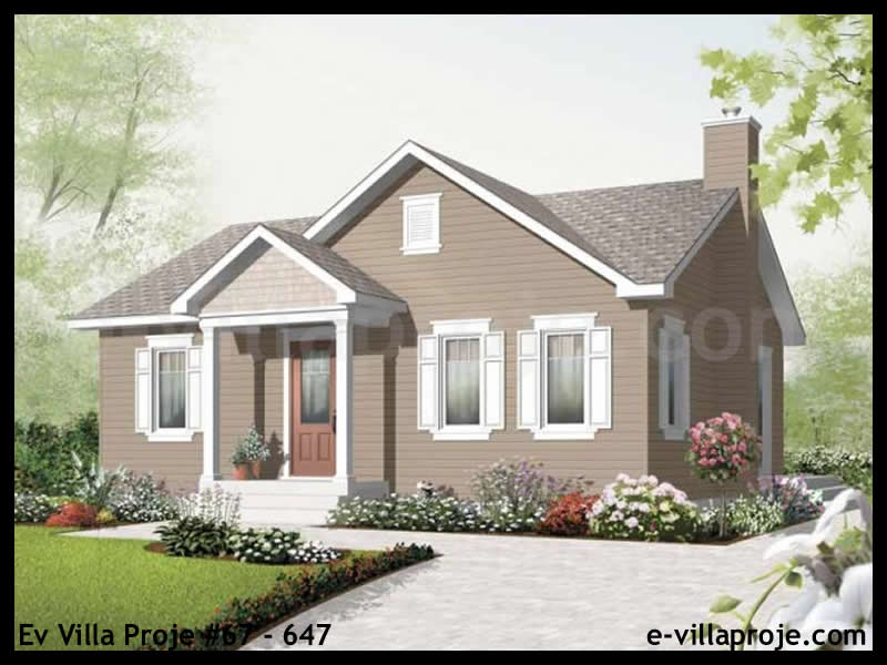 81 m² Tek Katlı 2+1 Çiftlik Çelik Yapı Villa (Ev Villa Proje #67 - 647) Cephe Görünümü ve Kat Planı
