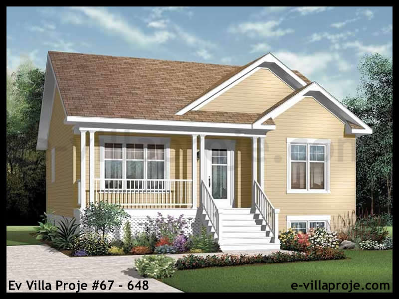 82 m² Tek Katlı 2+1 Amerikan Çelik Yapı Villa (Ev Villa Proje #67 - 648) Cephe Görünümü ve Kat Planı