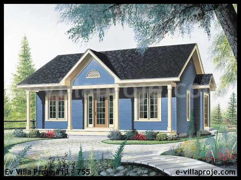 82 m² Tek Katlı 2+1 Bungalov Çelik Yapı Villa (Ev Villa Proje #13 - 755) Cephe Görünümü ve Kat Planı