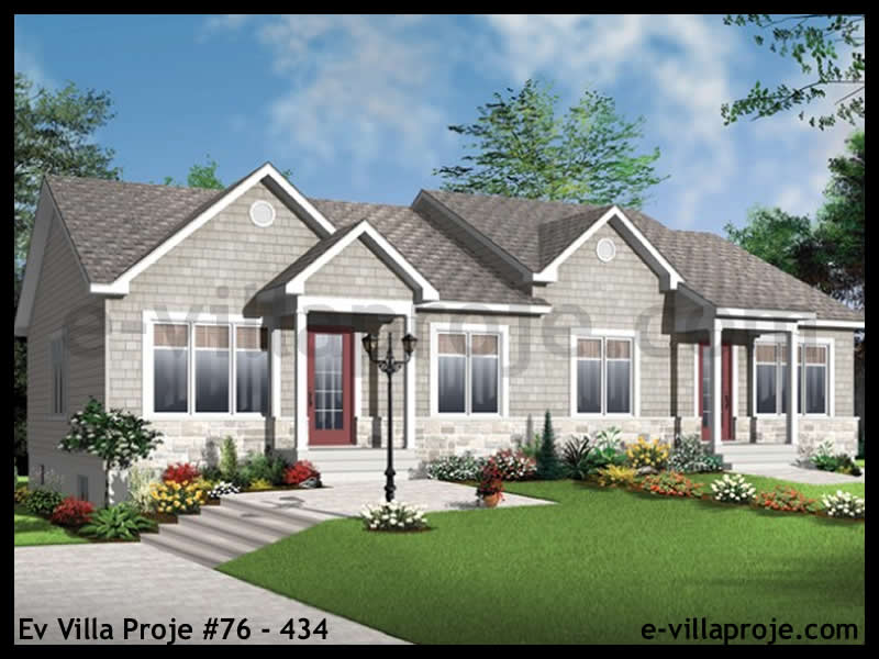 84 m² Tek Katlı 2+1 Çiftlik Çelik Yapı Villa (Ev Villa Proje #76 - 434) Cephe Görünümü ve Kat Planı