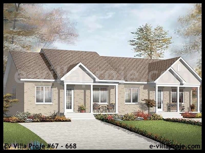86 m² Tek Katlı 2+1 Amerikan Çelik Yapı Villa (Ev Villa Proje #67 - 668) Cephe Görünümü ve Kat Planı
