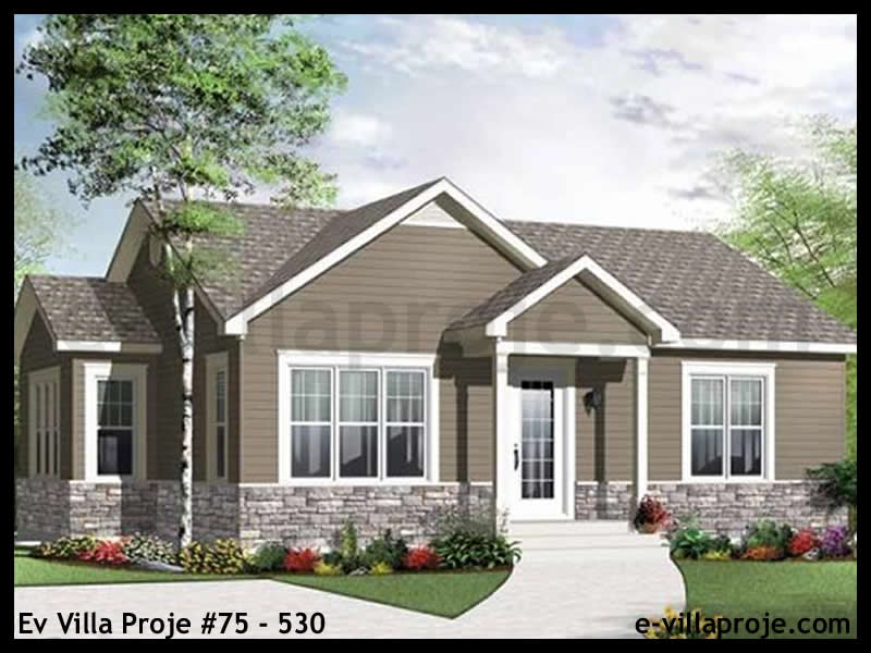 89 m² Tek Katlı 2+1 Amerikan Çelik Yapı Villa (Ev Villa Proje #75 - 530) Cephe Görünümü ve Kat Planı