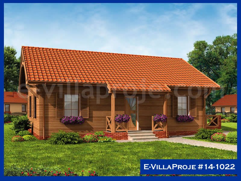 96 m² Tek Katlı 2+1 Ahşap Çelik Yapı Villa (Ev Villa Proje #14 - 1022) Cephe Görünümü ve Kat Planı