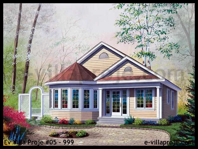 96 m² Tek Katlı 2+1 Çiftlik Çelik Yapı Villa (Ev Villa Proje #05 - 999) Cephe Görünümü ve Kat Planı
