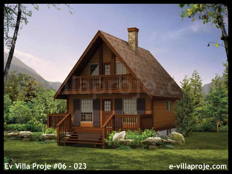 97 m² 2 Katlı (Dubleks) 2+1 Ahşap Çelik Yapı Villa (Ev Villa Proje #06 - 023) Cephe Görünümü ve Kat Planı