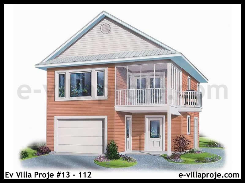 97 m² 2 Katlı (Dubleks) 2+1 Amerikan Çelik Yapı Villa (Ev Villa Proje #13 - 112) Cephe Görünümü ve Kat Planı