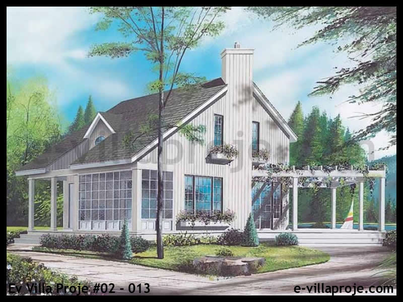 97 m² 2 Katlı (Dubleks) 2+1 Taş Çelik Yapı Villa (Ev Villa Proje #02 - 013) Cephe Görünümü ve Kat Planı